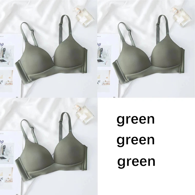 FallSweet 3PCS Japanese Style Seamless Push Up Bra for Women Wireless 3/4 Cup Glossy Bralette Comfort Underwear Female Lingerie