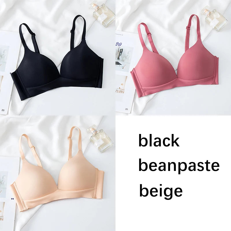 FallSweet 3PCS Japanese Style Seamless Push Up Bra for Women Wireless 3/4 Cup Glossy Bralette Comfort Underwear Female Lingerie