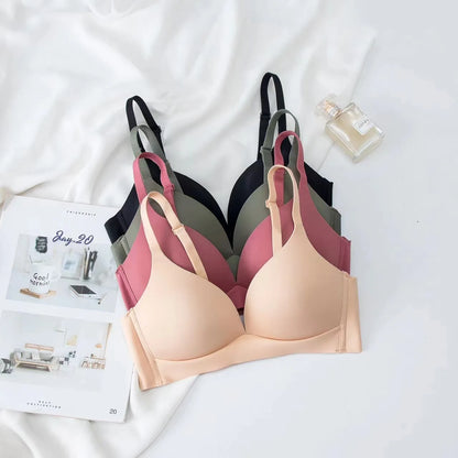 FallSweet 3PCS Japanese Style Seamless Push Up Bra for Women Wireless 3/4 Cup Glossy Bralette Comfort Underwear Female Lingerie