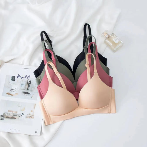 FallSweet 3PCS Japanese Style Seamless Push Up Bra for Women Wireless 3/4 Cup Glossy Bralette Comfort Underwear Female Lingerie
