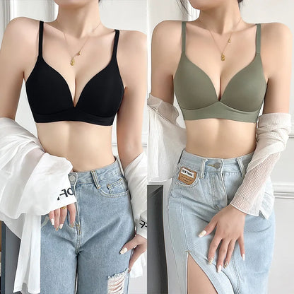 FallSweet 3PCS Japanese Style Seamless Push Up Bra for Women Wireless 3/4 Cup Glossy Bralette Comfort Underwear Female Lingerie