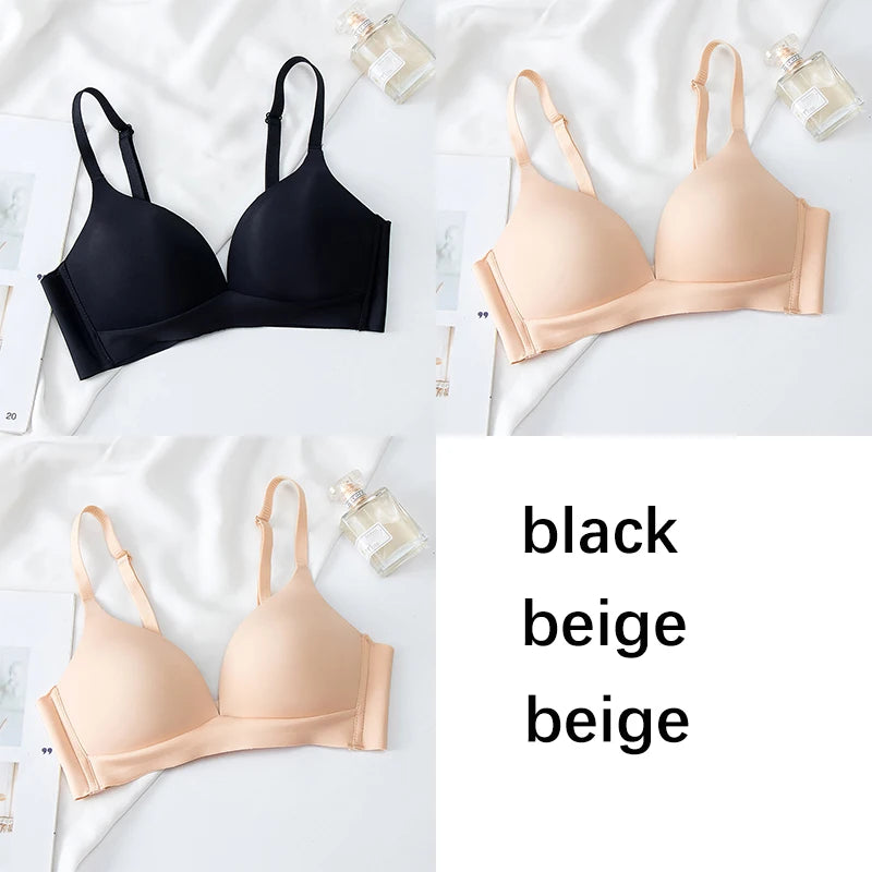 FallSweet 3PCS Japanese Style Seamless Push Up Bra for Women Wireless 3/4 Cup Glossy Bralette Comfort Underwear Female Lingerie