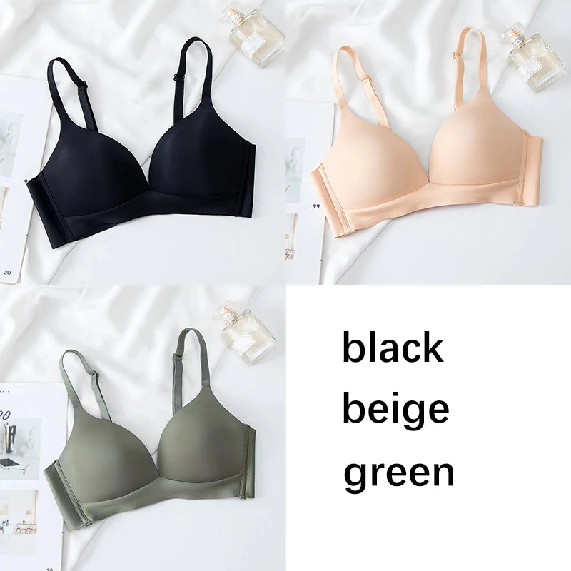 FallSweet 3PCS Japanese Style Seamless Push Up Bra for Women Wireless 3/4 Cup Glossy Bralette Comfort Underwear Female Lingerie
