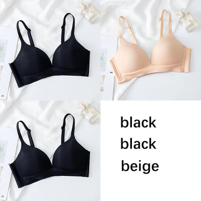 FallSweet 3PCS Japanese Style Seamless Push Up Bra for Women Wireless 3/4 Cup Glossy Bralette Comfort Underwear Female Lingerie