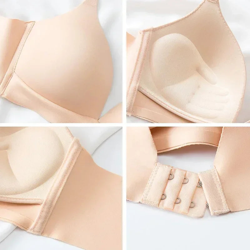 FallSweet 3PCS Japanese Style Seamless Push Up Bra for Women Wireless 3/4 Cup Glossy Bralette Comfort Underwear Female Lingerie