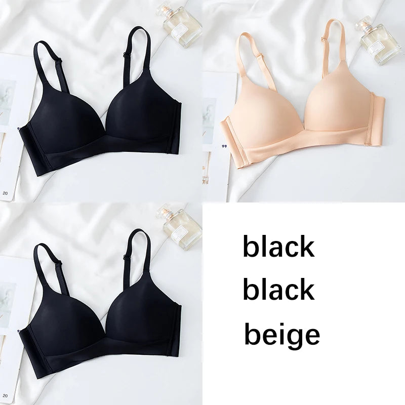 FallSweet 3PCS Japanese Style Seamless Push Up Bra for Women Wireless 3/4 Cup Glossy Bralette Comfort Underwear Female Lingerie