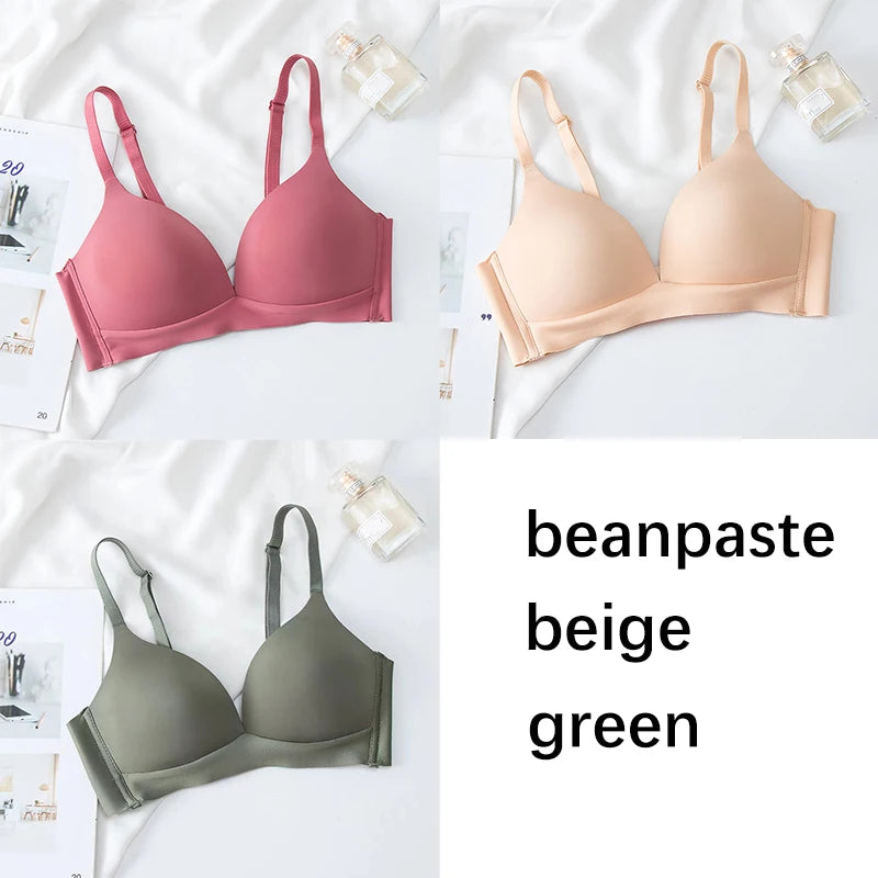 FallSweet 3PCS Japanese Style Seamless Push Up Bra for Women Wireless 3/4 Cup Glossy Bralette Comfort Underwear Female Lingerie