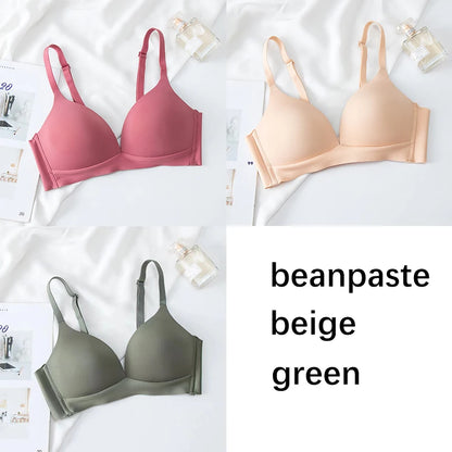 FallSweet 3PCS Japanese Style Seamless Push Up Bra for Women Wireless 3/4 Cup Glossy Bralette Comfort Underwear Female Lingerie