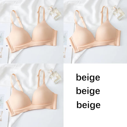 FallSweet 3PCS Japanese Style Seamless Push Up Bra for Women Wireless 3/4 Cup Glossy Bralette Comfort Underwear Female Lingerie