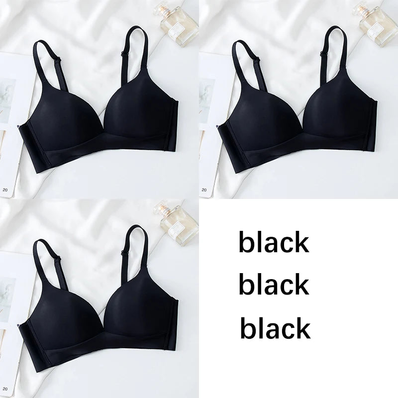 FallSweet 3PCS Japanese Style Seamless Push Up Bra for Women Wireless 3/4 Cup Glossy Bralette Comfort Underwear Female Lingerie